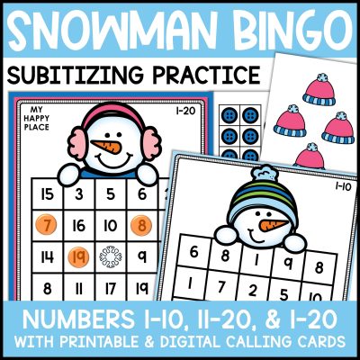 snowman subitizing bingo - a number sense math game for winter