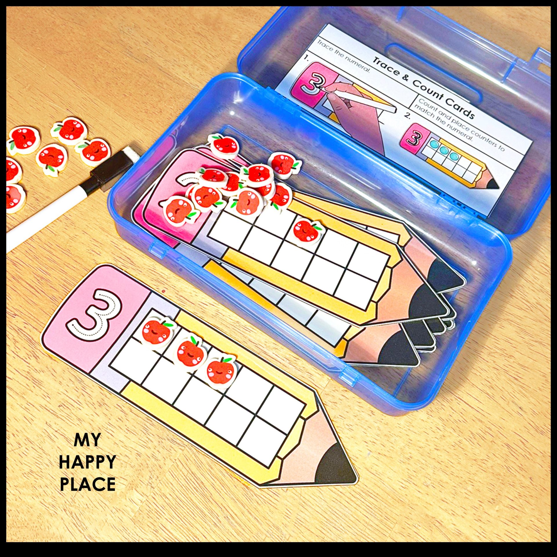 Trace and Count pencil ten frame cards for building number sense in kindergarten